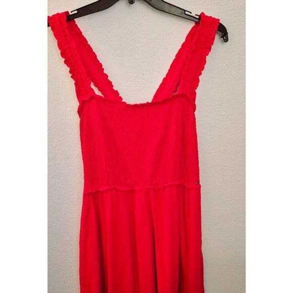 Tommy Hilfiger Red Smocked Bodice Cross Back 100% Cotton Midi Dress XXL EUC - Picture 4 of 9